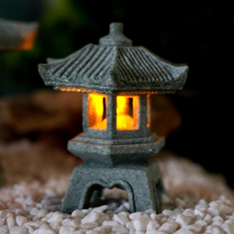 Daisylily Japanese Pagoda LED Lamp Statue Figurine, LED Lantern Pagoda Statue Figurines for Home Table Decor - Style C - Image 1
